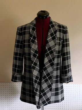 Anne Klein Black and White Plaid Blazer Jacket